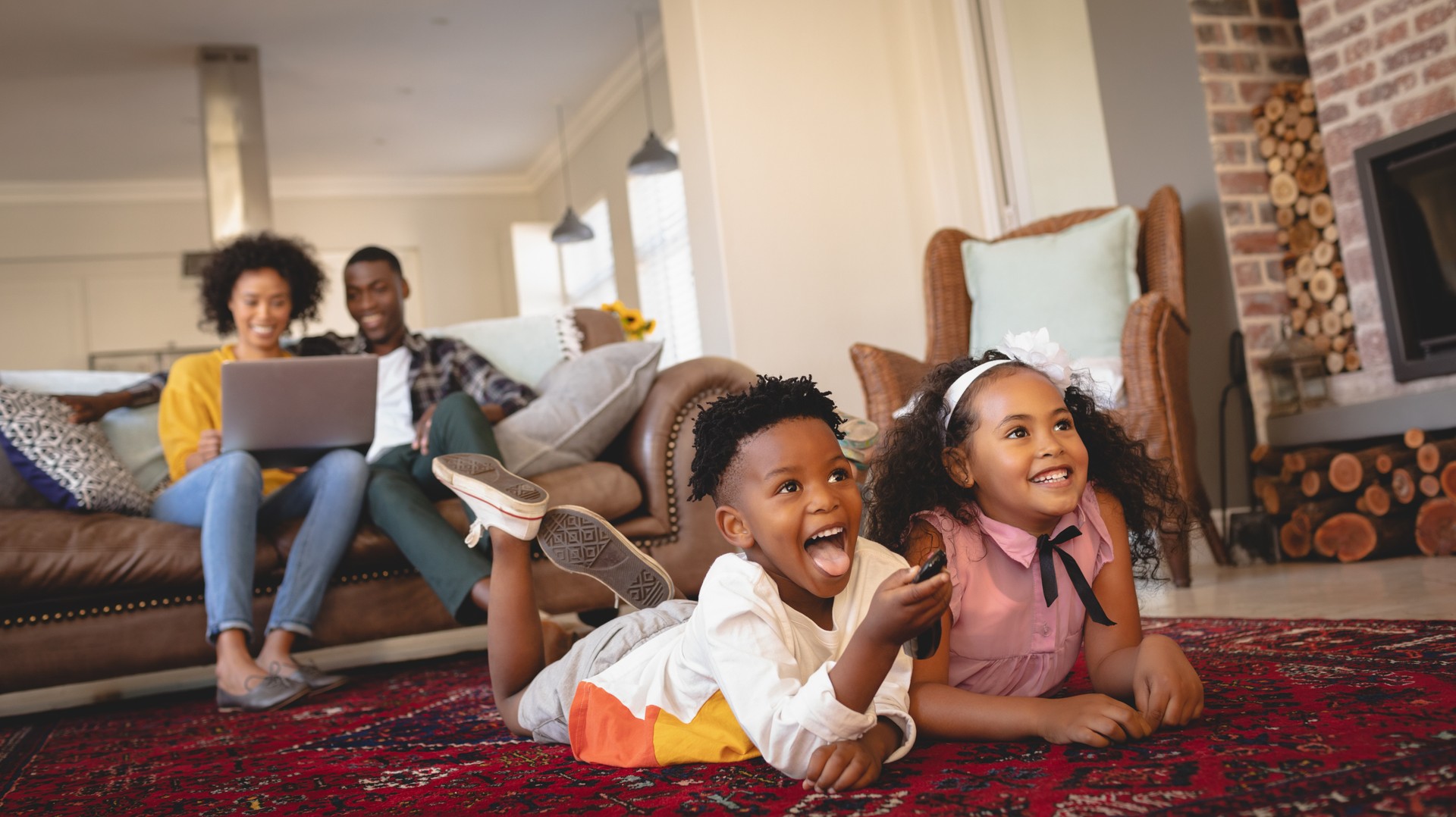 family watching tv together