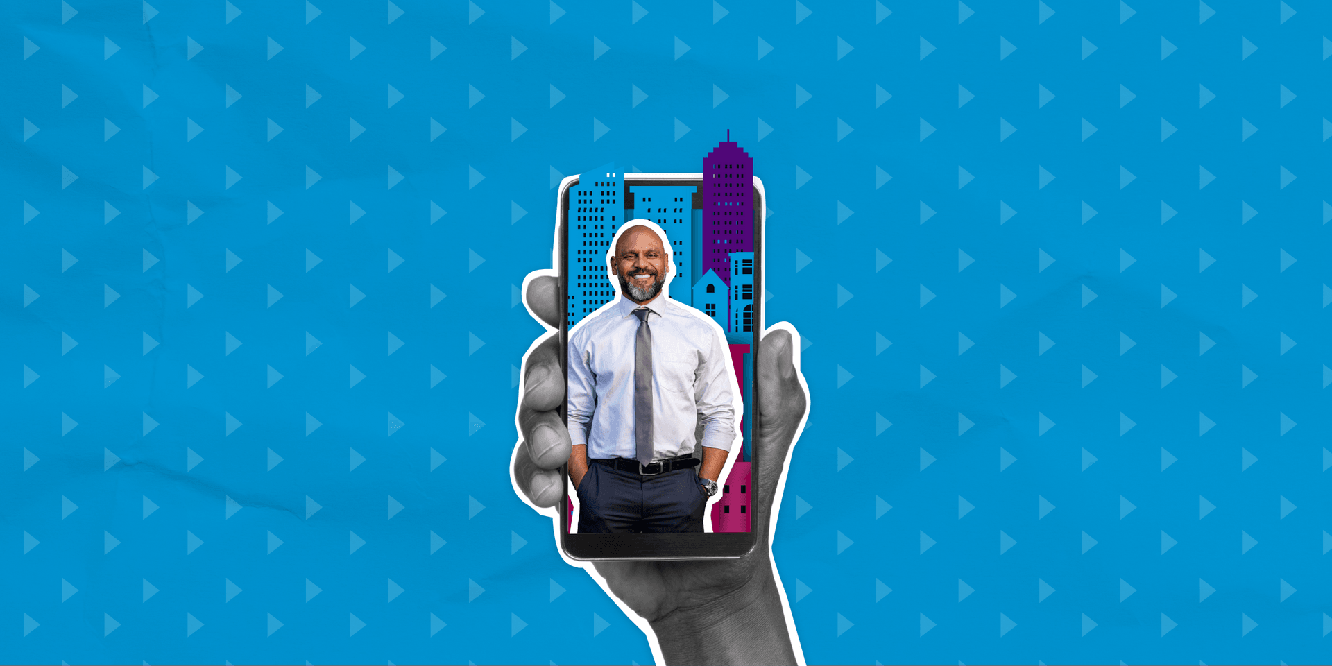 Image of a business man inside a mobile phone