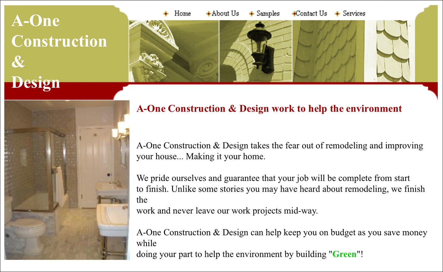 screenshot of a-one construction website with stroke