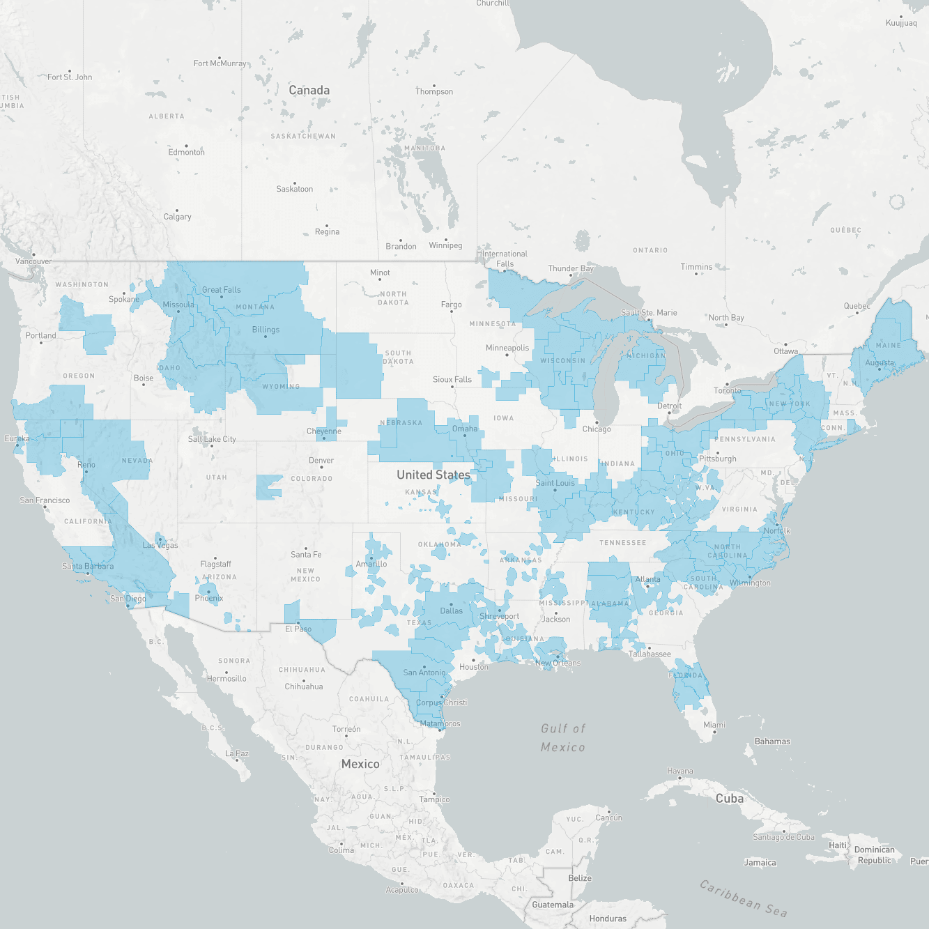Serviceable regions in the United States